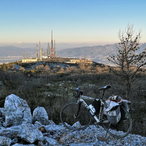Hymettus Mountain on e-bike. Cycling over the city