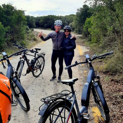 Hymettus Mountain on e-bike. Cycling over the city